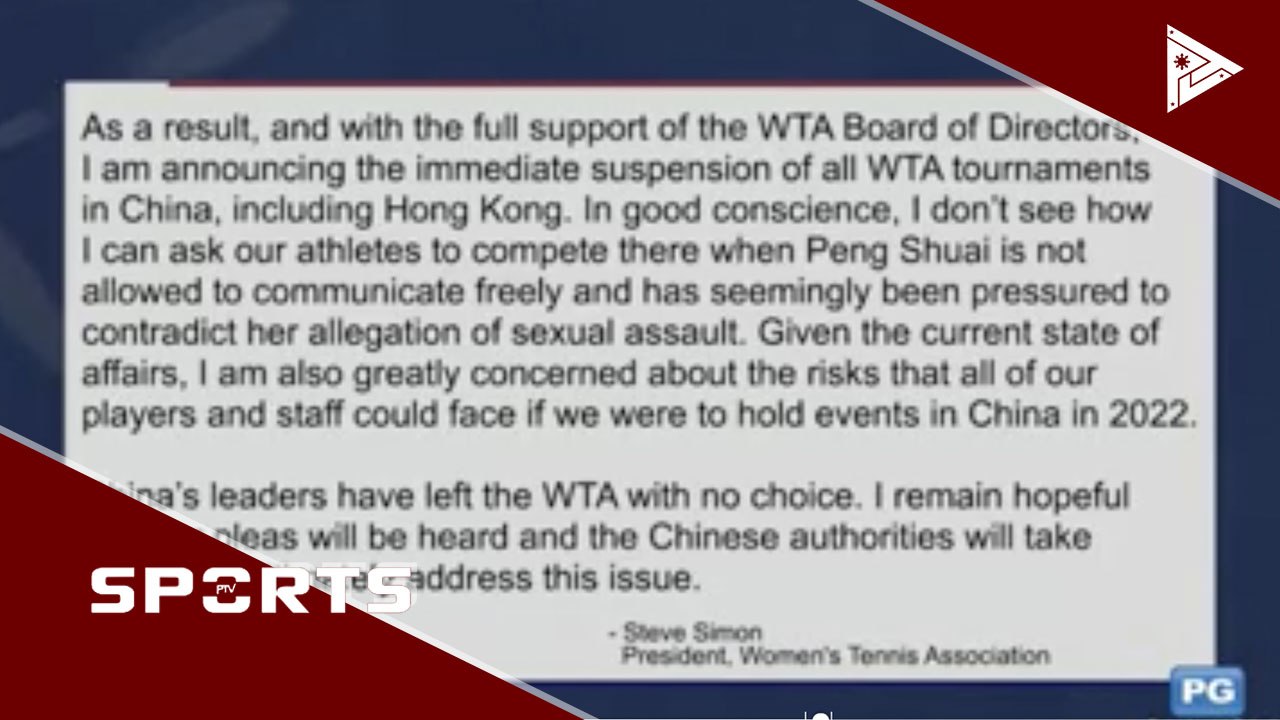 China, naglabas ng pahayag matapos i-boycott ng WTA #PTVSports