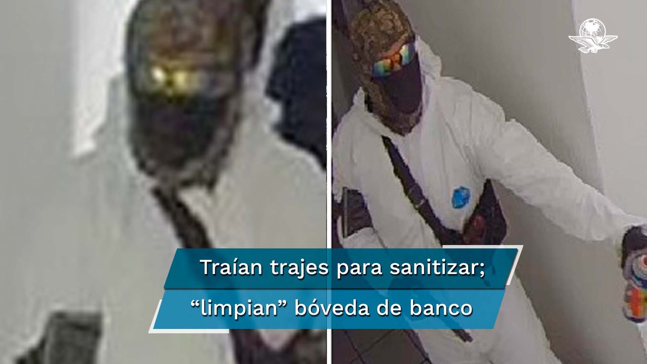 Vestidos con trajes para sanitizar roban banco en Centro de la CDMX