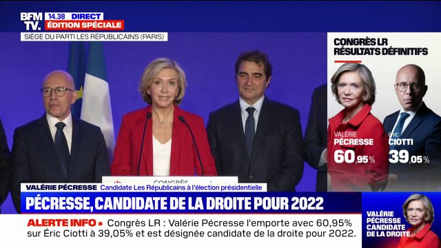 Pour la première fois de son histoire, notre parti se dote d'une candidate : Valérie Pécresse, investie candidate de la droite à la présidentielle, remercie les adhérents LR