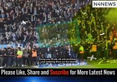 Crazy Moment Thousands of Malmo Fans Storm Pitch and Mob Players with Flares and Fireworks after Win