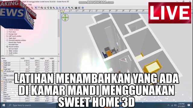 latihan menambahkan yang ada di kamar mandi menggunakan sweet home 3d
