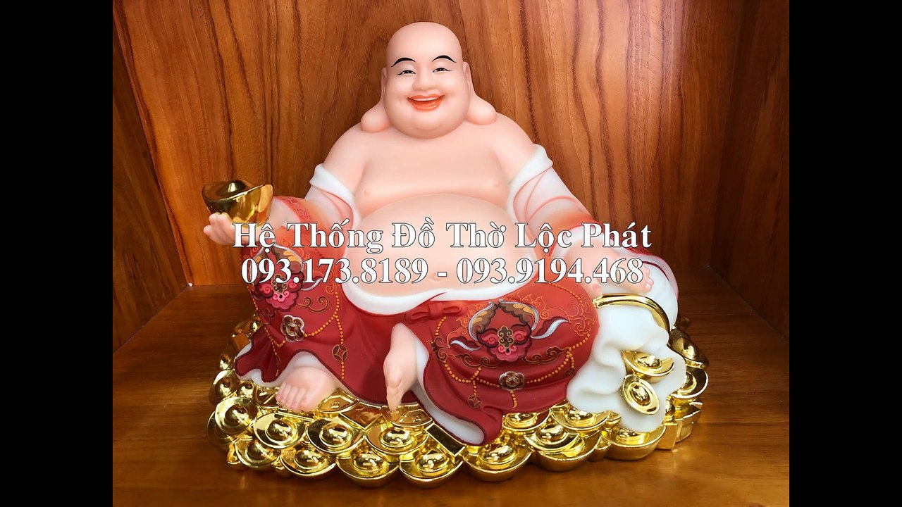 Tượng Phật Di Lặc Bằng Bột Đá Vẽ Gấm đỏ đẹp | Lộc Phát