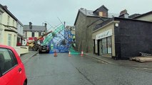 Workers reconstructing the scaffolding that fell because of Storm Barra