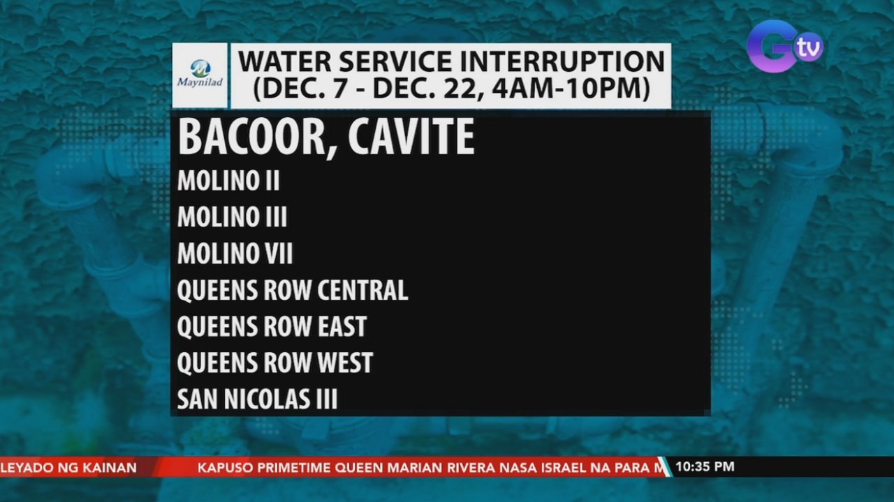 Water service interruption (Dec. 7 - Dec. 22, 4am to 10pm) | SONA