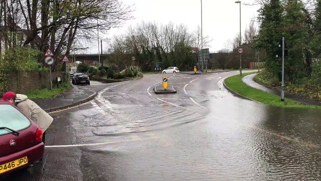 Flooding in Fareham sees the River Wallington burst its banks as roads become swamped