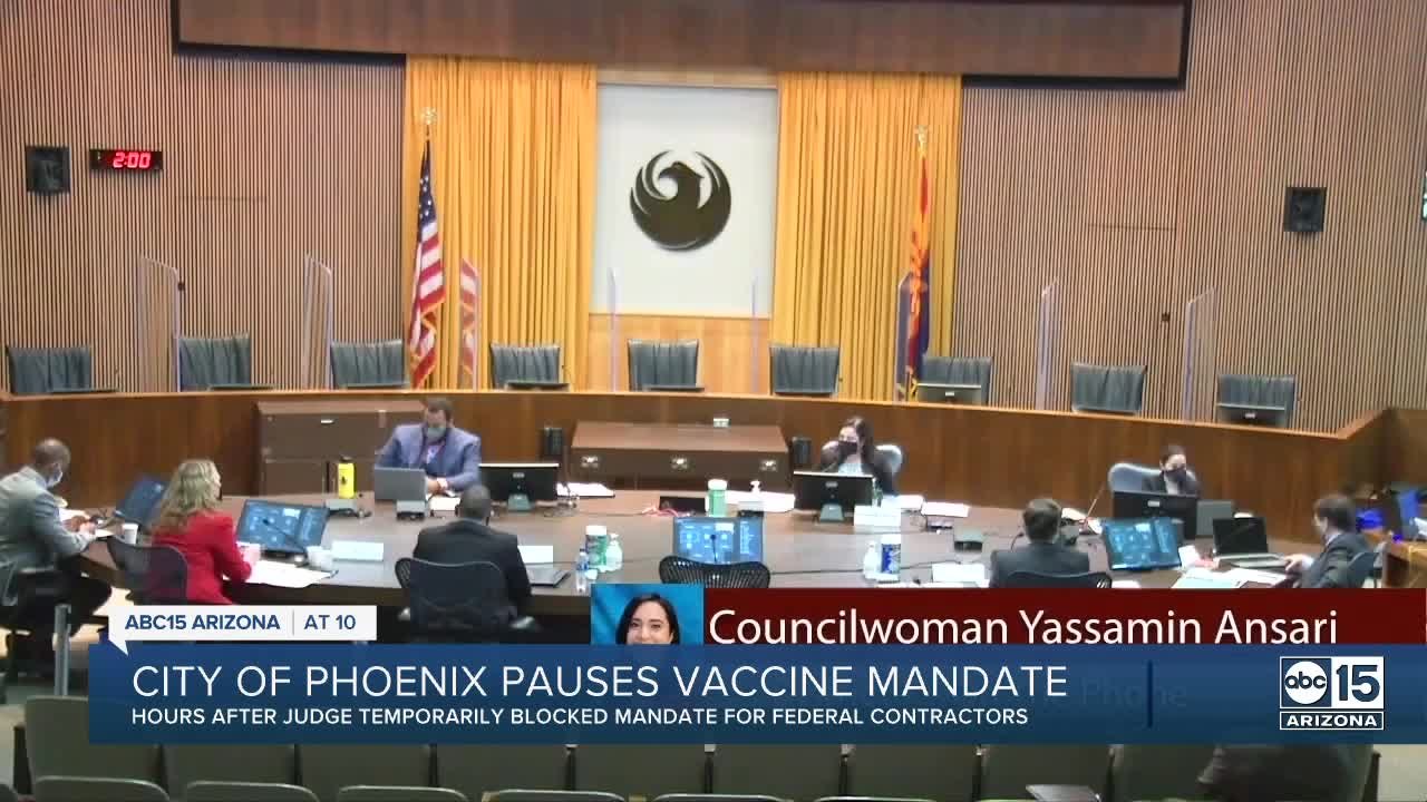 City of Phoenix pauses vaccine mandate after fe...