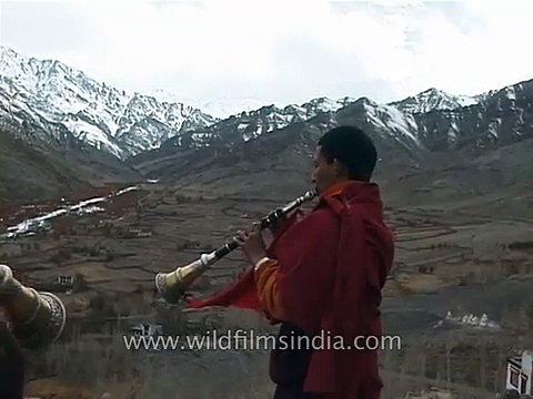 Monks playing soulful music at the Kalachakra, Spiti