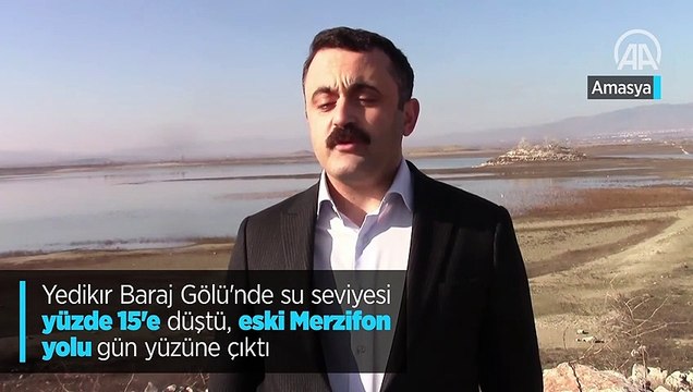 Yedikır Baraj Gölü'nde su seviyesi yüzde 15'e düştü, eski Merzifon yolu gün yüzüne çıktı