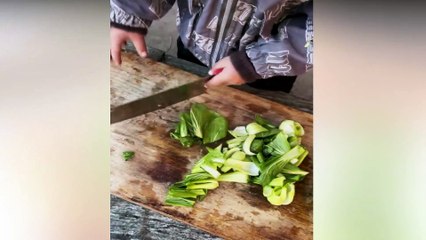 Rural lifestyle little Boy cook food