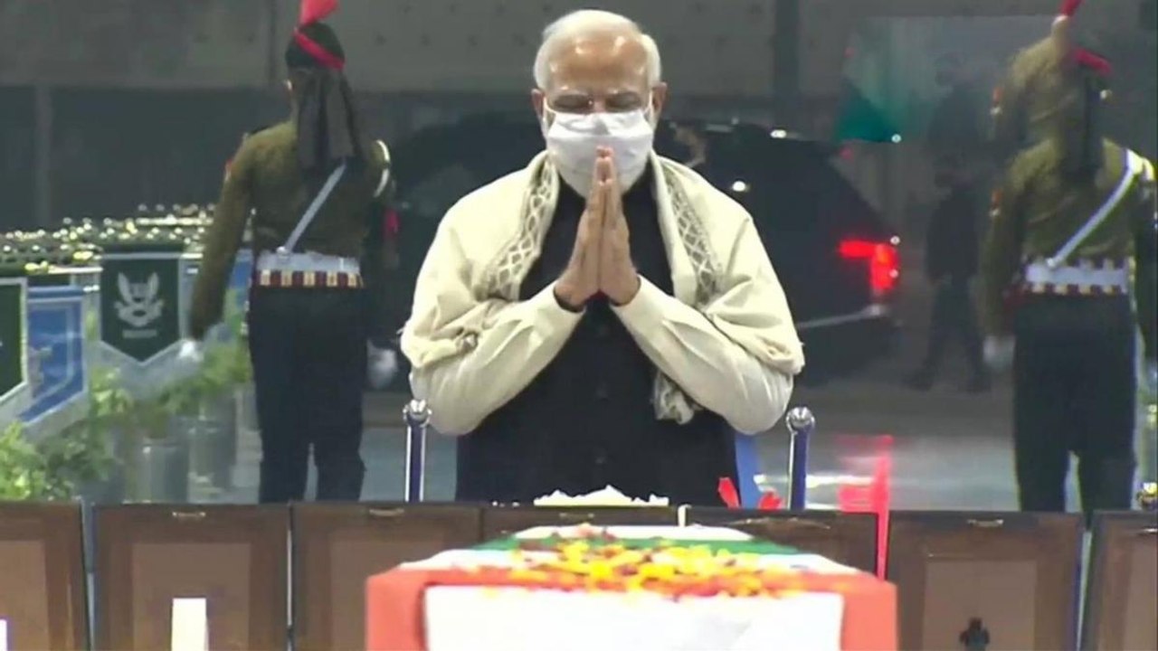 PM Modi pays tribute to Bipin Rawat at Palam airbase