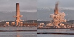 Asi cae la chimenea de la mayor central eléctrica de carbón de Europa