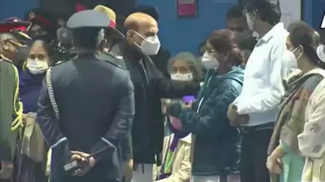 Rajnath Singh pays tribute to CDS Rawat at Palam airbase