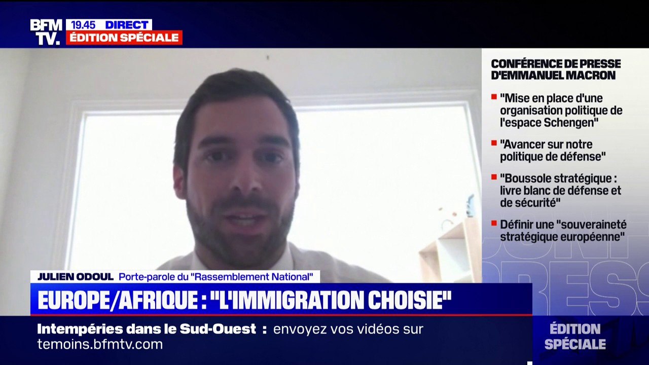 Julien Odoul (RN) demande une "clarification" du statut d'Emmanuel Macron entre la présidence du Conseil de l'UE et sa possible candidature à la présidentielle