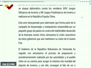 Comunicado | Venezuela rechaza ataque diplomático de EEUU Contra los XXIV JJOO de Invierno en China