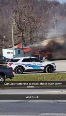 Car Pulls in Front of Flashing Fire Truck