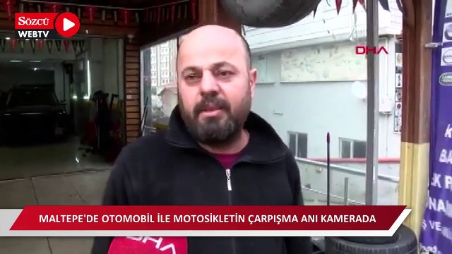 Maltepe'de otomobil ile motosikletin çarpışma anı kamerada