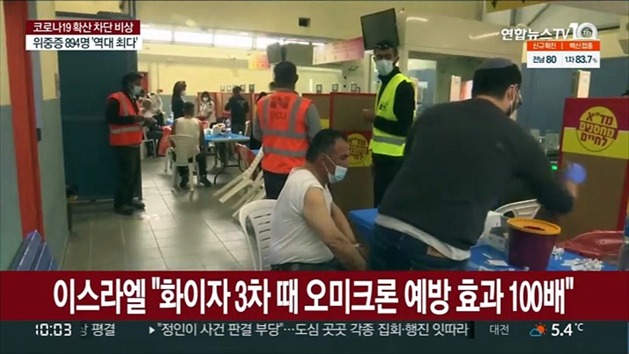 이스라엘 "화이자 3차 때 오미크론 예방 효과 100배"