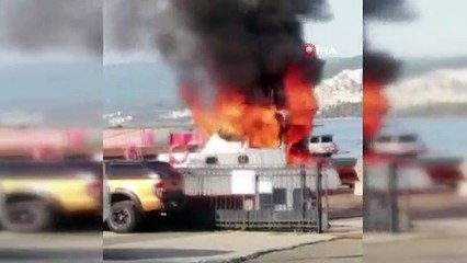 Bursa&#039;da balıkçı barınağına çekilen yat alev alev yandı! İşte  o anlar