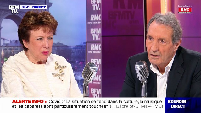 Extrait de l'émission Bourdin direct sur RMC/BFMTV avec comme invitée Roselyne Bachelot. Elle a été interrogée sur son frère Jean-Yves Narquin, membre de l'équipe d'Eric Zemmour