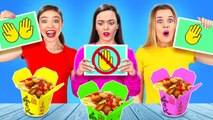 NO HANDS VS ONE HAND VS TWO HANDS EATING CHALLENGE Crazy Food Battle by 123 GO! LIVE