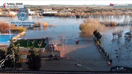 Drone shots of flooding in northeast Spain