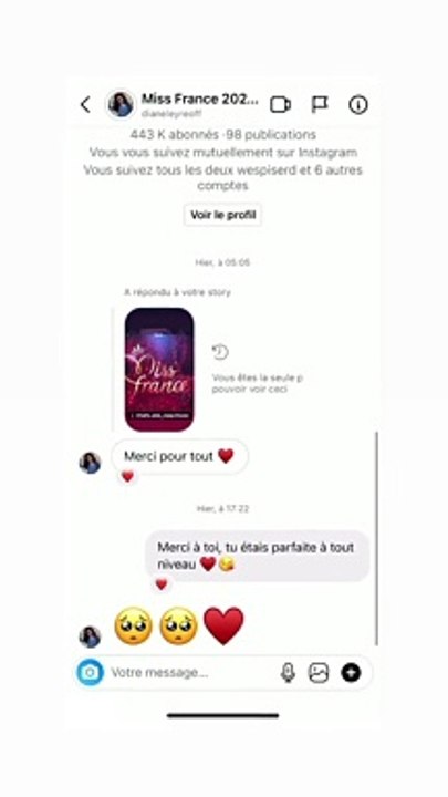Ines Reg dévoile ses messages avec Diane Leyre, Miss France 2022.