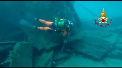 Firefighting Divers Practice Deep Sea Rescue Drill On Sunken Ship.mp4