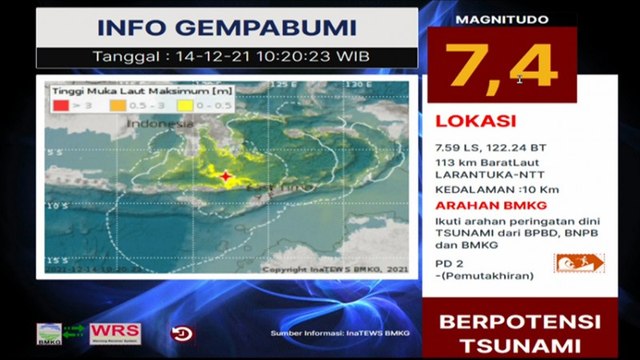 Gempa Berkekuatan 7,4 Magnitudo Guncang Larantuka, Berpotensi Tsunami