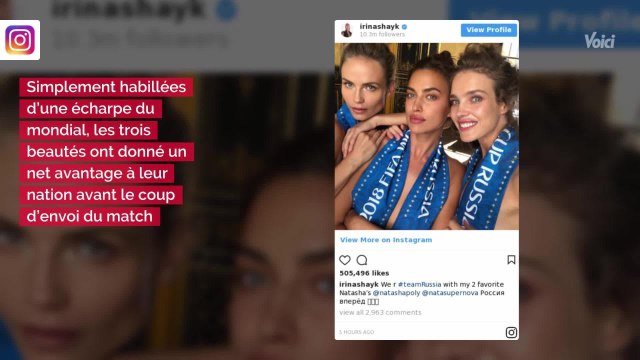 VOICI - PHOTO Coupe du monde 2018 : Irina Shayk pose topless pour encourager la Russie face à la Croatie