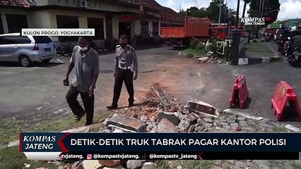 Detik-Detik Truk Tabrak Pagar Kantor Polisi