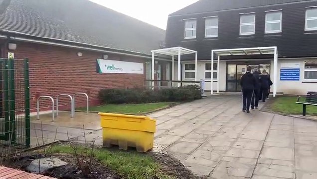 Queues outside Hartlepool's Victoria Medical Practice for a vaccine and booster clinic for registered group practice patients only