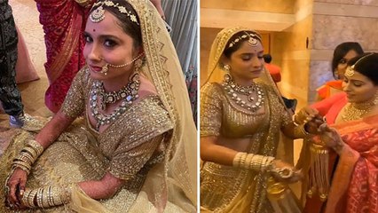 Ankita Lokhande का Bridal Look Viral, Red की जगह पहना Golden Lehenga Jewellery | Boldsky