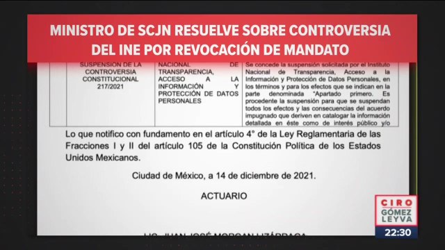 Ministro de SCJN resuelve controversia del INE por revocación de mandato