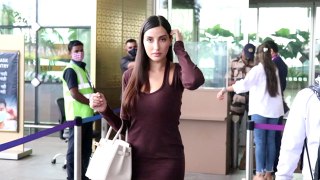 Actress Nora Fatehi की टाइट ड्रेस ने कराया शर्मिंदा,  Mumbai Airport पर दिखीं|FilmiBeat