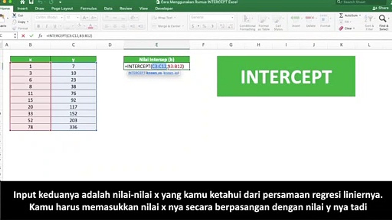 Cara Menggunakan Rumus INTERCEPT Excel - Compute Expert