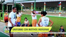 Pequeñas basquetbolistas usan uniforme con motivos indígenas