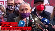 Pepe Álvarez (UGT) pide el aumento de los salarios ante la sede de CEOE
