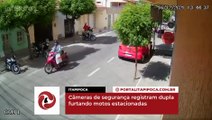 Câmeras de segurança registram dupla furtando motos estacionadas em Itapipoca