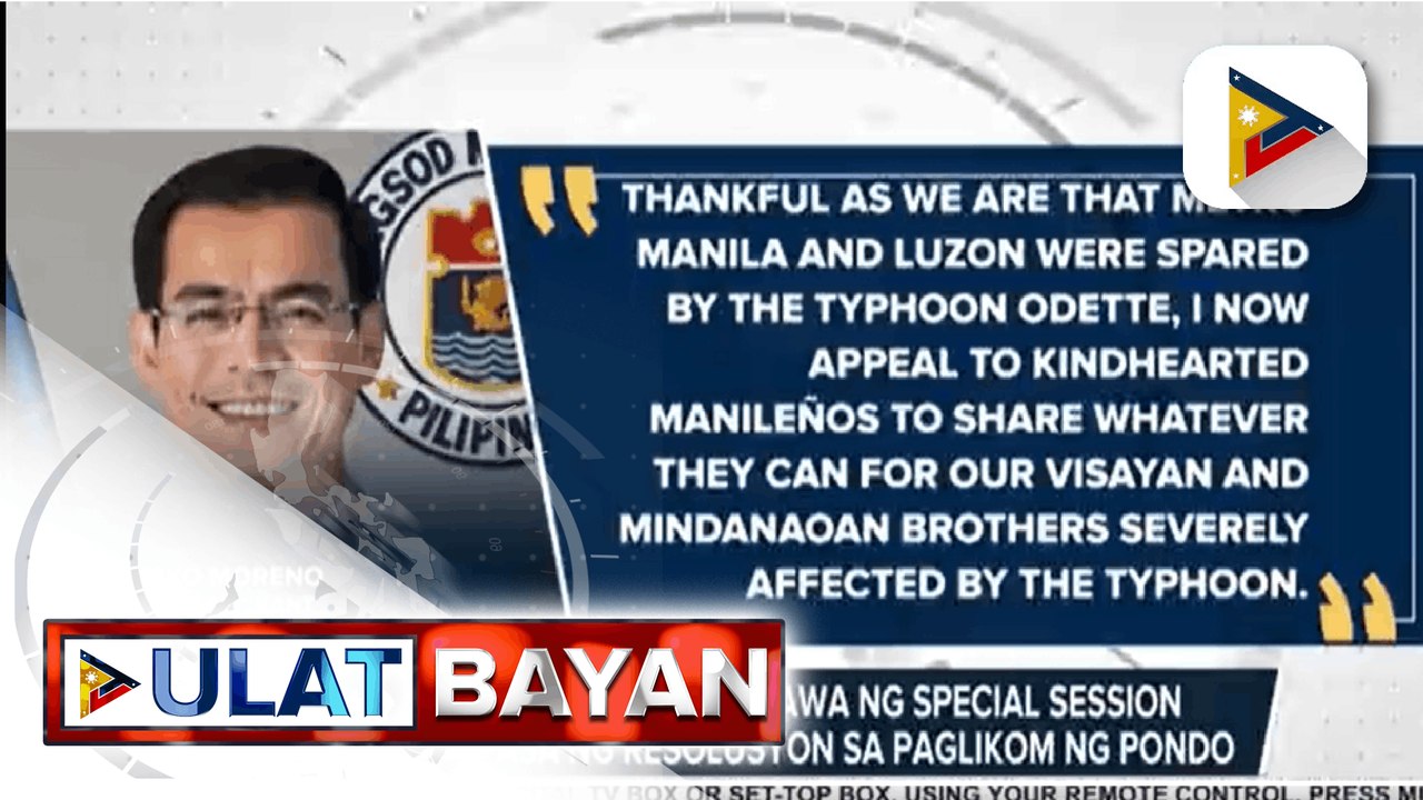 Sen. Pacquiao, umapela sa mga kapwa kandidato na magkaisa para tulungan ang mga nasalanta ng Bagyong Odette  VP Robredo, handang makipagtulungan kay Sen. Pacquiao para tulungan ang mga lugar na apektado ng bagyo  Leody De Guzman, sang-ayon sa hangarin ni
