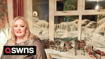 A creative woman has decorated her windows with a stunning winter snow scene - painted completely freehand