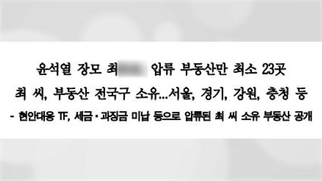 민주당 "윤석열 장모, 수도권·강원·충청 부동산 23곳 압류 당해" / YTN