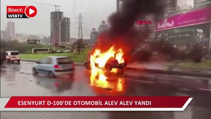 Esenyurt D-100 Karayolu'nda otomobil alev alev yandı