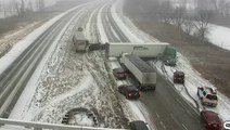 Truck jackknifes amid icy road conditions