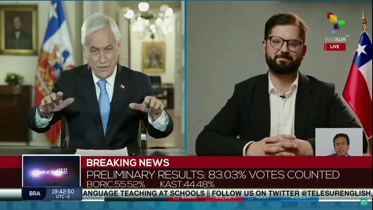 President Sebastián Piñera congratulates Gabriel Boric as new President of Chile