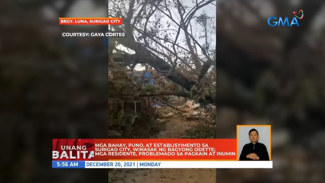 Mga bahay, puno, at establisyimento sa Surigao City, winasak ng bagyong Odette; mga residente, problemado sa pagkain at inumin | UB