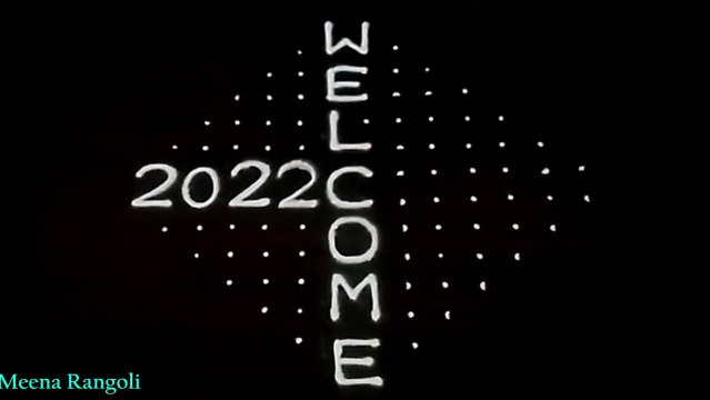 2022 Welcome rangoli design with Lotus flowers - Welcome rangoli for new year 2022 - Flowers rangoli designs