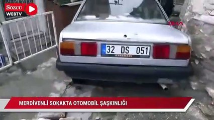 Merdivenli sokakta otomobil şaşkınlığı