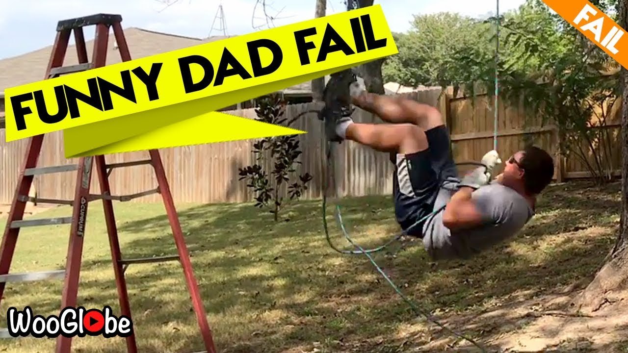 ''DAD FAIL!' Man crashes to ground after attempt to climb tree with a rope goes wrong '