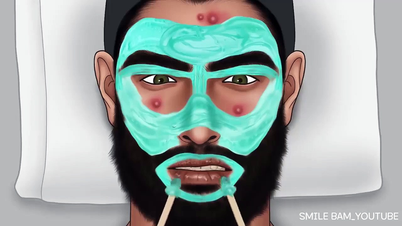 ASMR - Men Face waxing & Acne Skin Care Animation