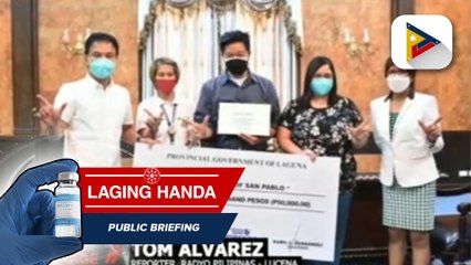 San Pablo City, tumanggap ng pagkilala at ceremonial cheque na P50-K mula sa pamahalaang panlalawigan ng Laguna bilang top performing city sa Resbakuna campaign